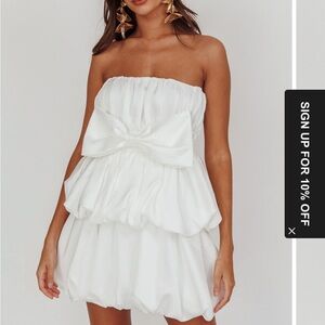 Selfie Leslie Strapless White Dress with Bow